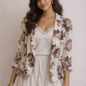 Floral Blazer with Pink and Green Accents